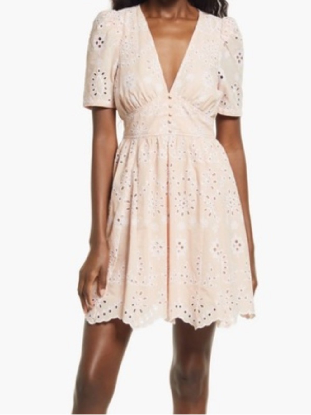 Chelsea28 Blush Pink Embroidered Eyelet Fit and Flare Mini Dress Size Large